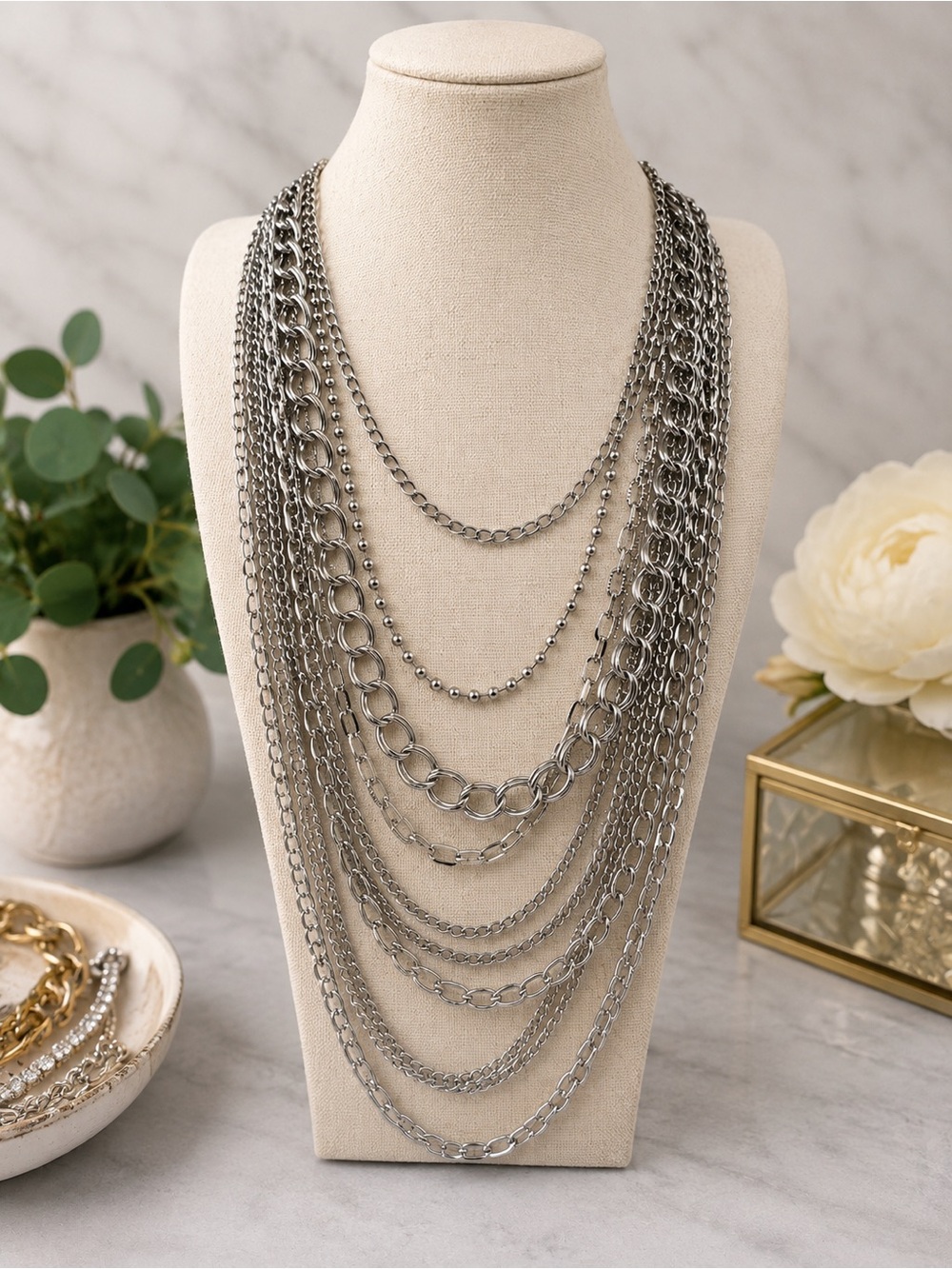 Cara New York Silver Tone 11 Strand Multi Chain Statement Necklace (BR1111/4)